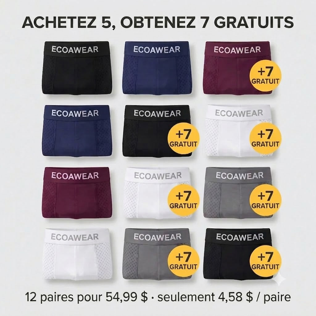 ECOAWEAR® | Lot de 5 boxers en bambou + Recevez 7 paires supplémentaires GRATUITES